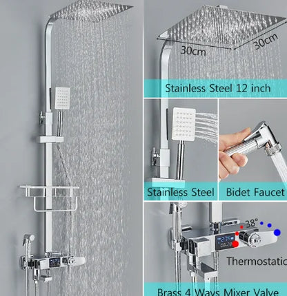 Chrome/Black Thermostat Shower Faucet Ways Bathroom Faucet