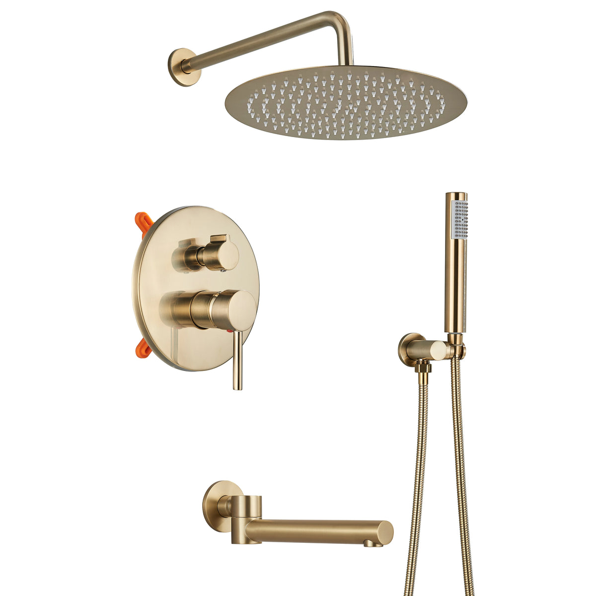 Brushed Gold Shower Faucet Wall Mount Big Rainfall