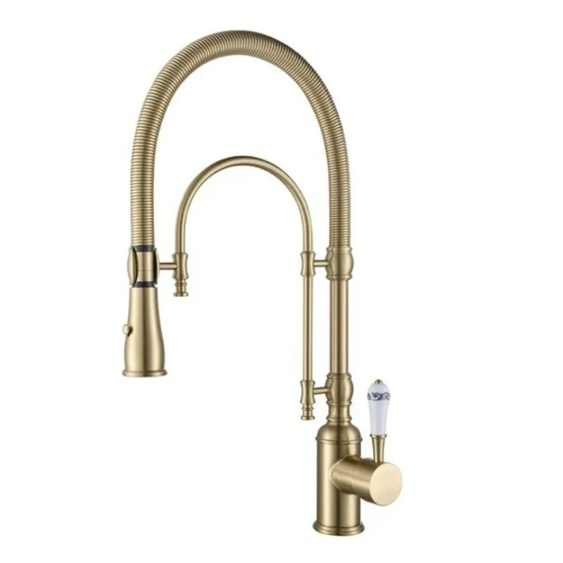 Brushed Gold Pull Out Faucet Sink Mixer 360