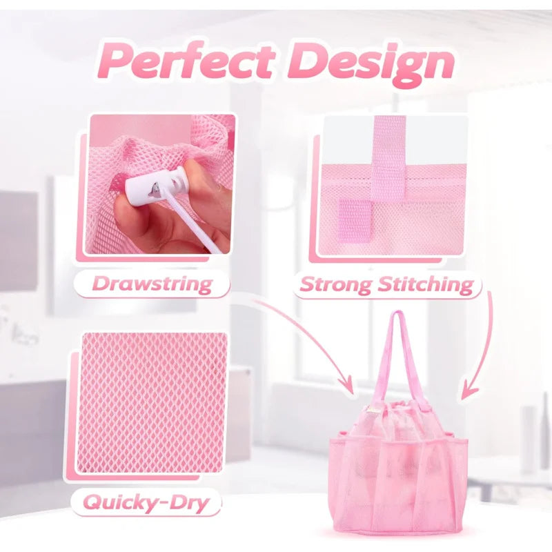 Mesh Shower Caddy Bag Drawstring Bathroom Organizer College