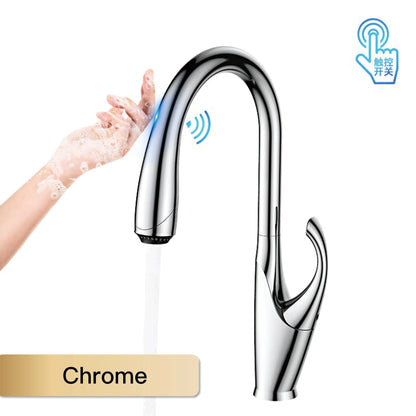 High-End Touch Black Faucet Brass Pull-Out Design Three-Function
