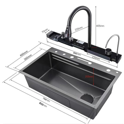 Stainless Steel Sink Digital Display Waterfall Large Slot
