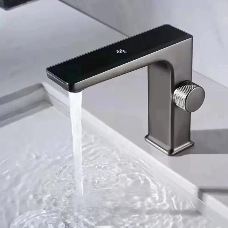 Gun Grey Smart Sensor Basin Faucet Digital Display