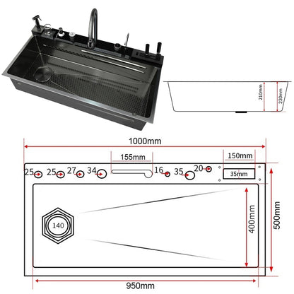 Stainless Steel Sink Digital Display Waterfall Large Slot