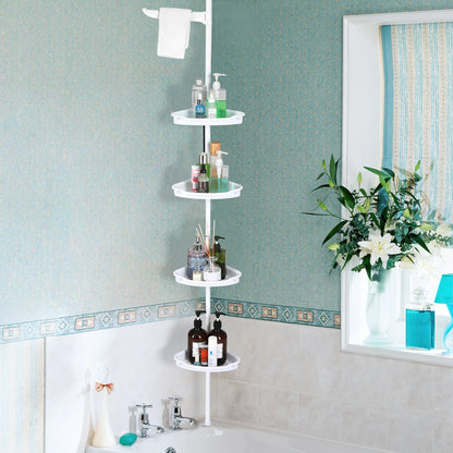 Corner Shower Caddy Tension Pole 4-Tier Adjustable Shelves