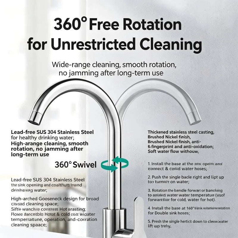 Punch-Free Black Nickel Bathroom Sink Faucet 360 Rotatable