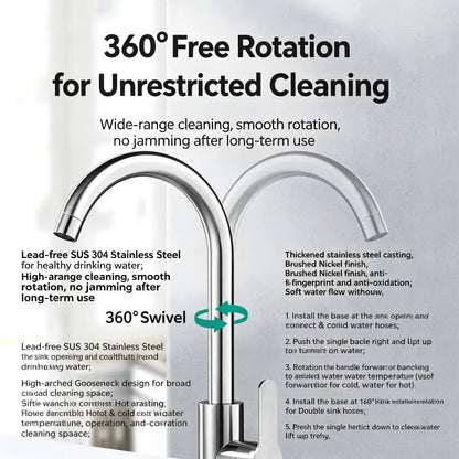 Punch-Free Black Nickel Bathroom Sink Faucet 360 Rotatable