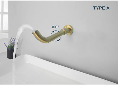 Brass Brushed Gold Mixer Faucet Wall-Mounted Round Square