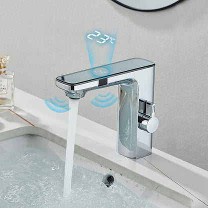 White Chrome Smart Sensor Basin Faucet Screen Digital
