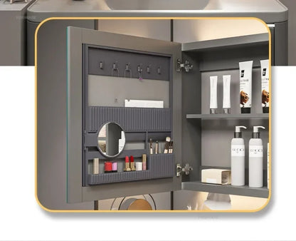 Modern Solid Wood Smart Bathroom Mirror Cabinet Light