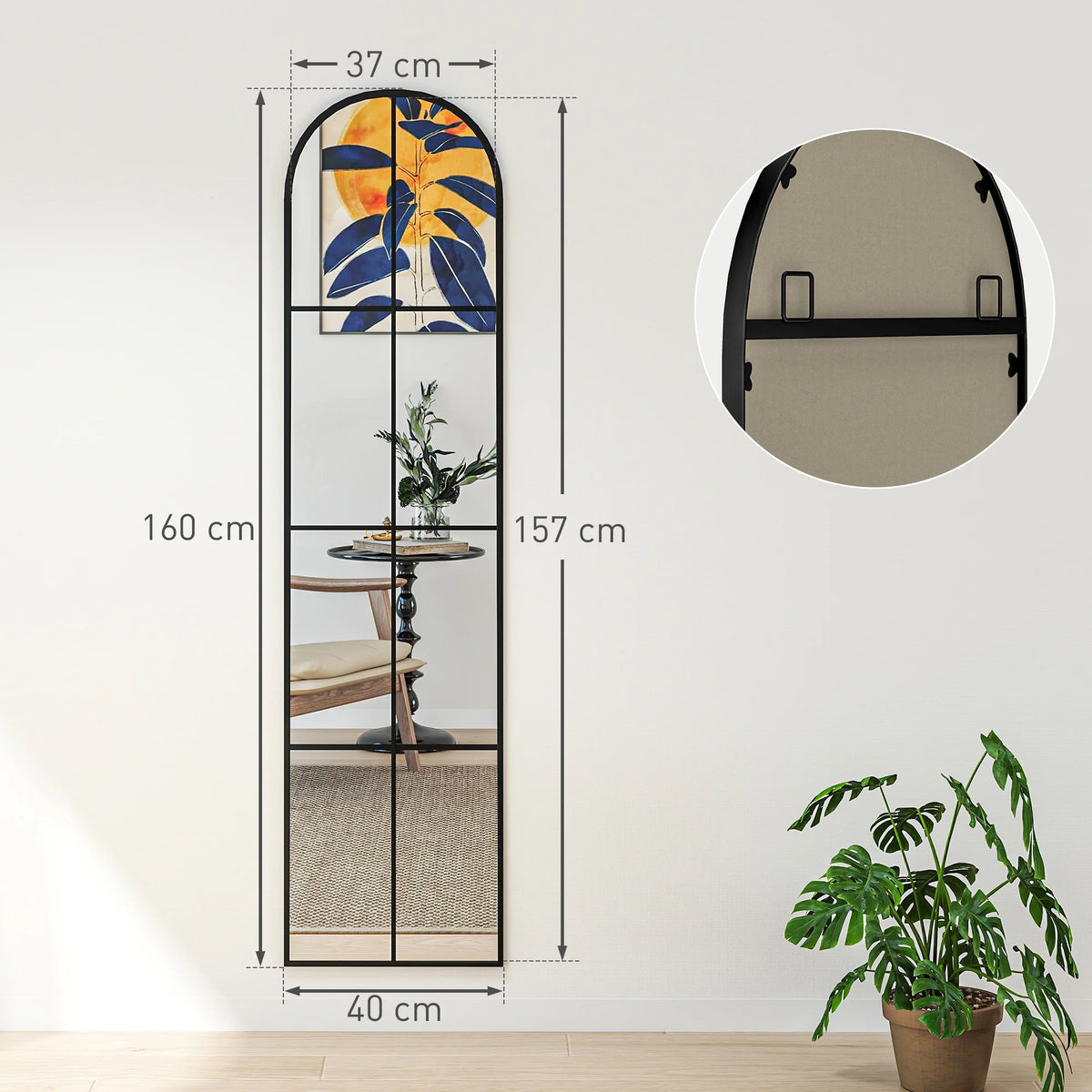 Homcom Full-Length Wall Mirror Arched Design Metal Frame