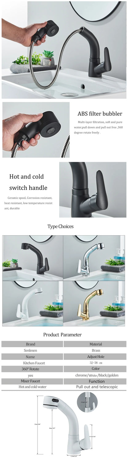 Bathroom Sink Faucet Pull Out Sprayer Deck Mounted