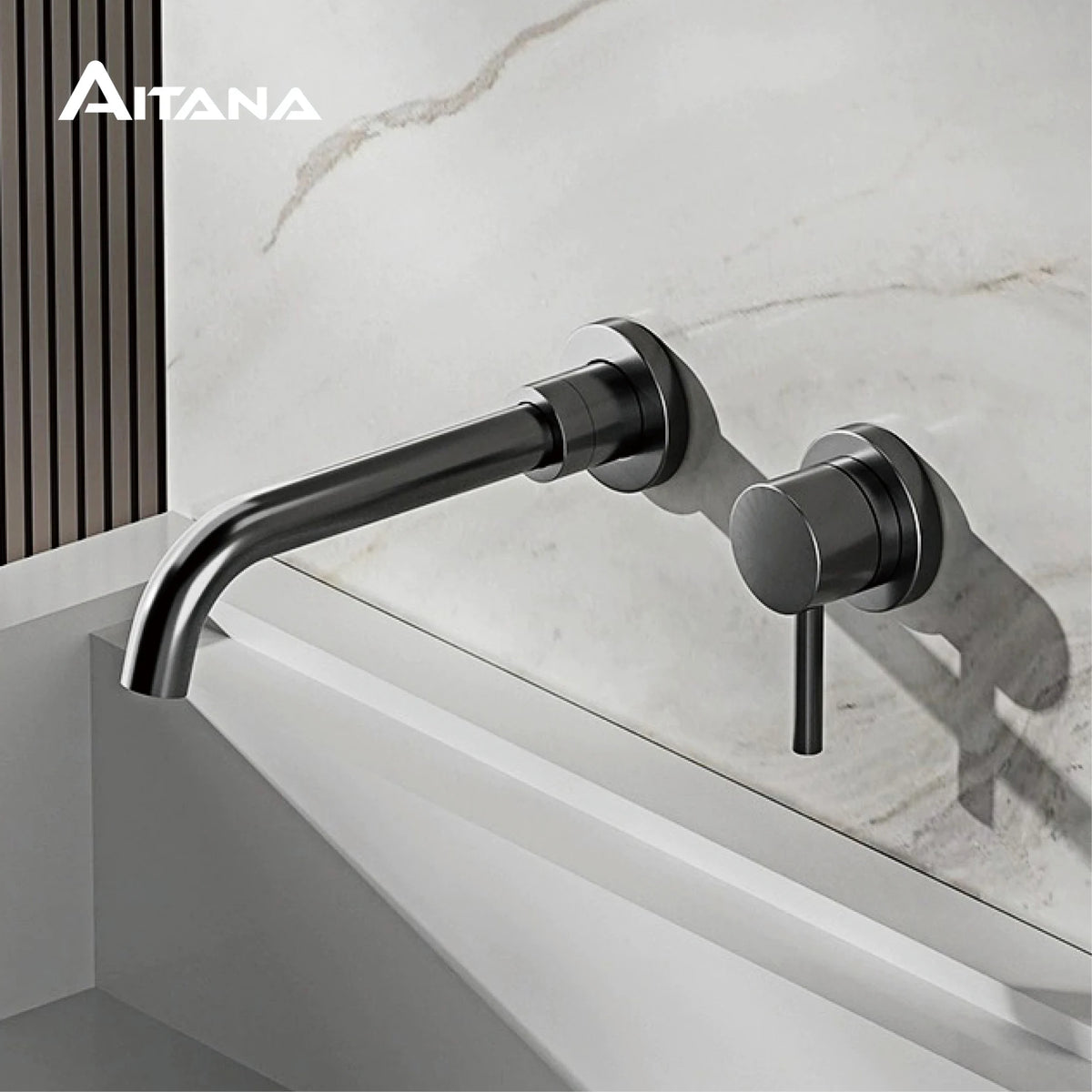 Modern Wall-Mounted Black Brass Bathroom Faucet Concealed Design