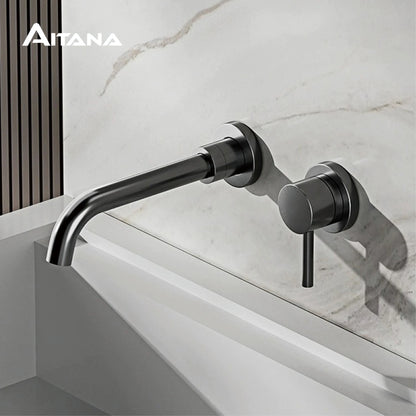 Modern Wall-Mounted Black Brass Bathroom Faucet Concealed Design