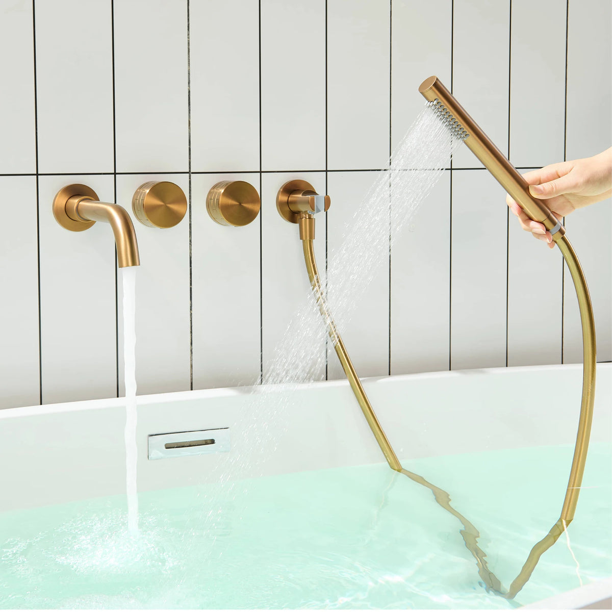 Luxury Brass Brushed Gold Wall Mounted Bathroom Faucet