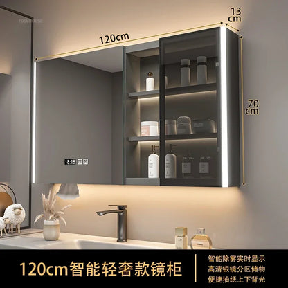 Modern Solid Wood Smart Bathroom Mirror Cabinet Light