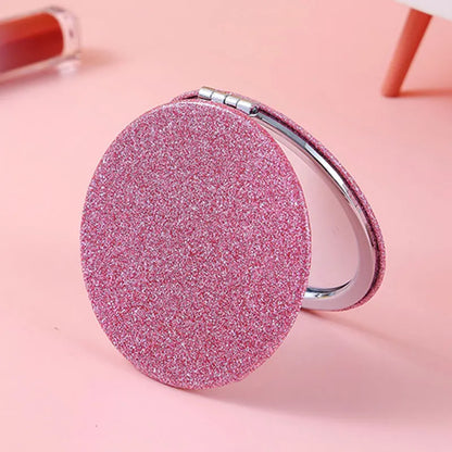 Glitter Round Folding Makeup Mirror Double Sided Pocket
