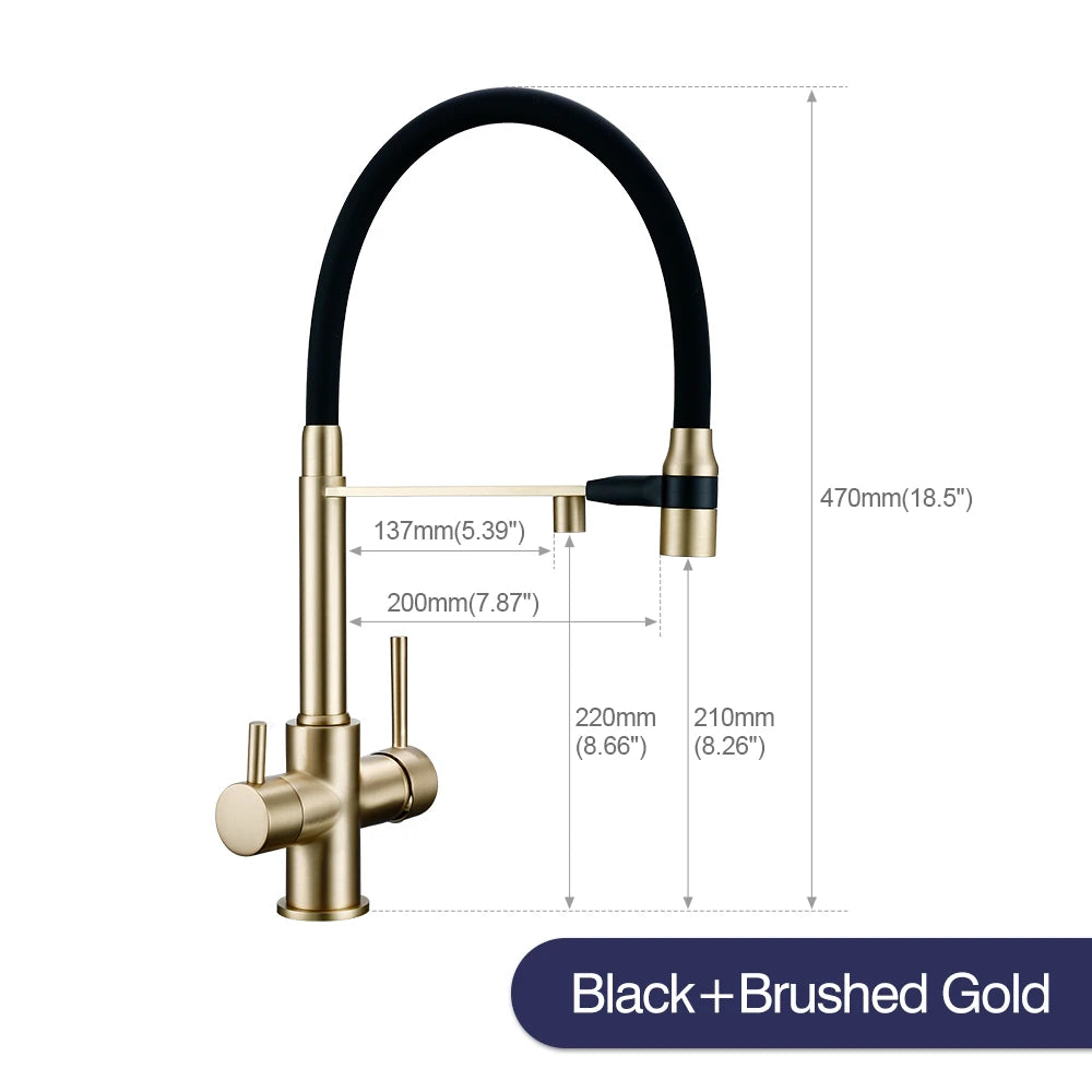 Brushed Gold Faucet Filter 360 Swivel Pure Water