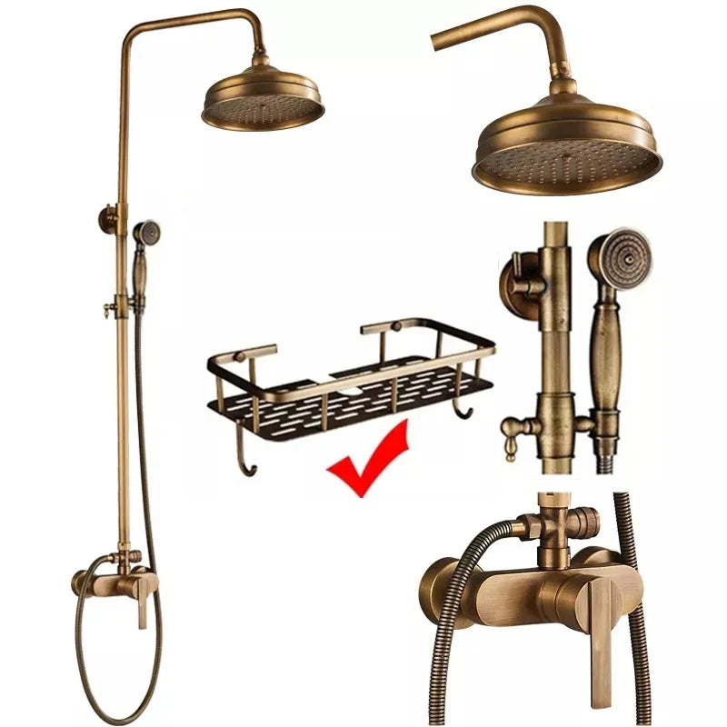 Antique Brass Style Shower Faucet Handle Handheld Shower