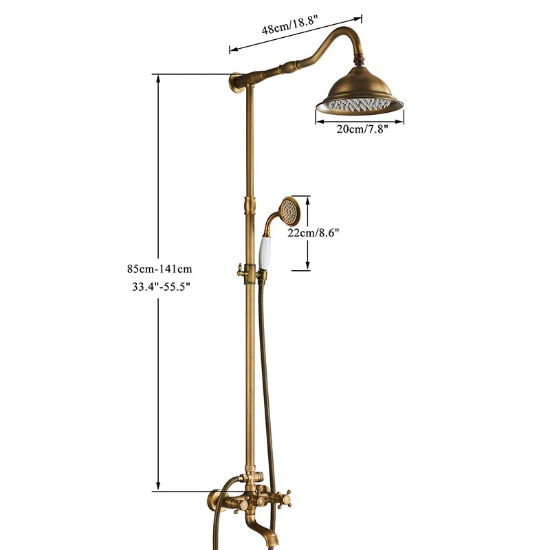 Quyanre Antique Brass Shower Faucets Wall Mount Rainfall
