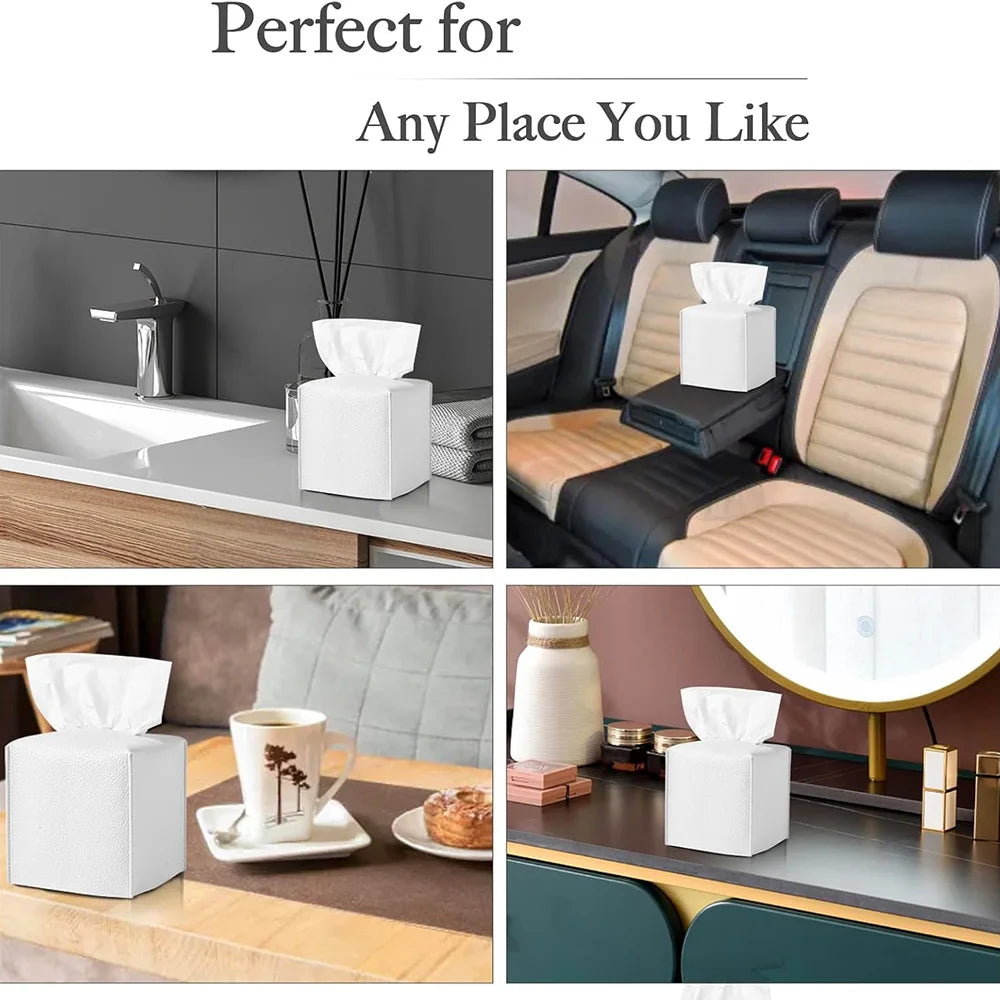 Modern Pu Leather Square Tissue Box Cover Holder-Decorative