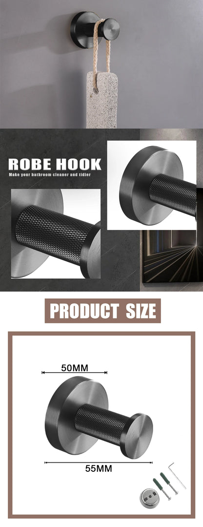 Grey Bathroom Hardware Kit Stainless Steel Round Wall