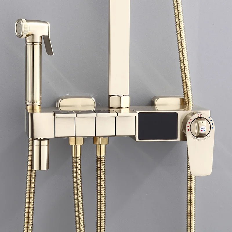 Brushed Gold Piano Digital Shower System Cold Brass