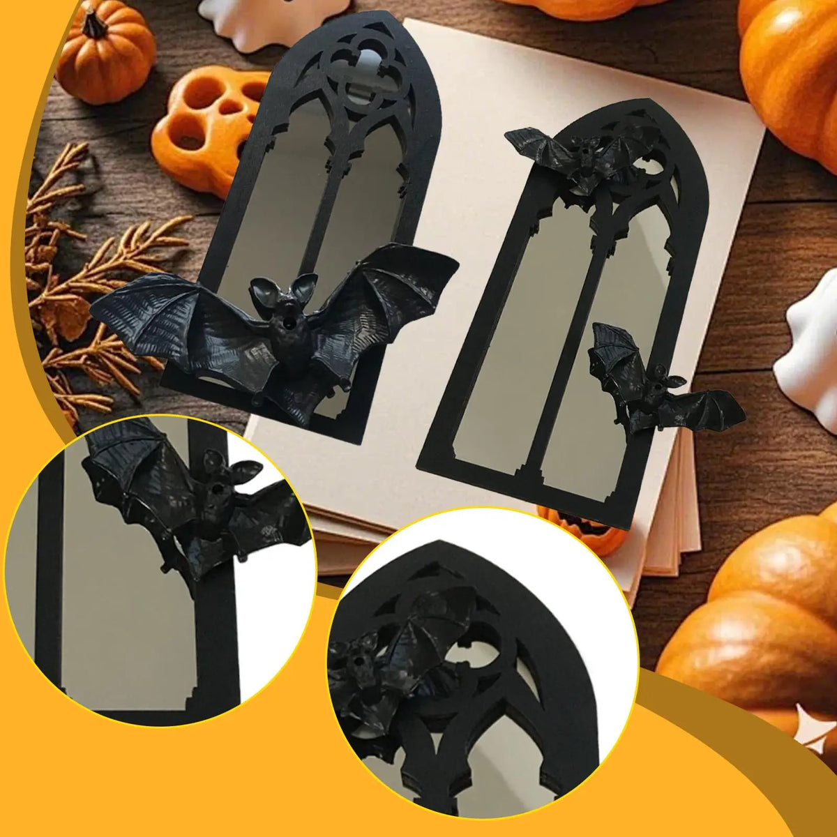 Gothic Arch Mirror Bat Wall Mirror Wood Accent