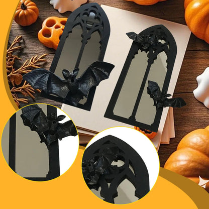 Gothic Arch Mirror Bat Wall Mirror Wood Accent