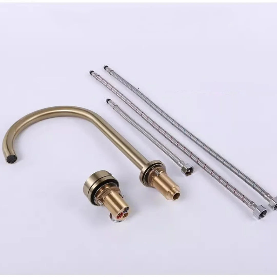 Brushed Gold Basin Faucet Nickel Sink Faucet Two