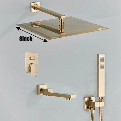 Brushed Gold Bathroom Shower Faucet Rainfall Concealed Shower