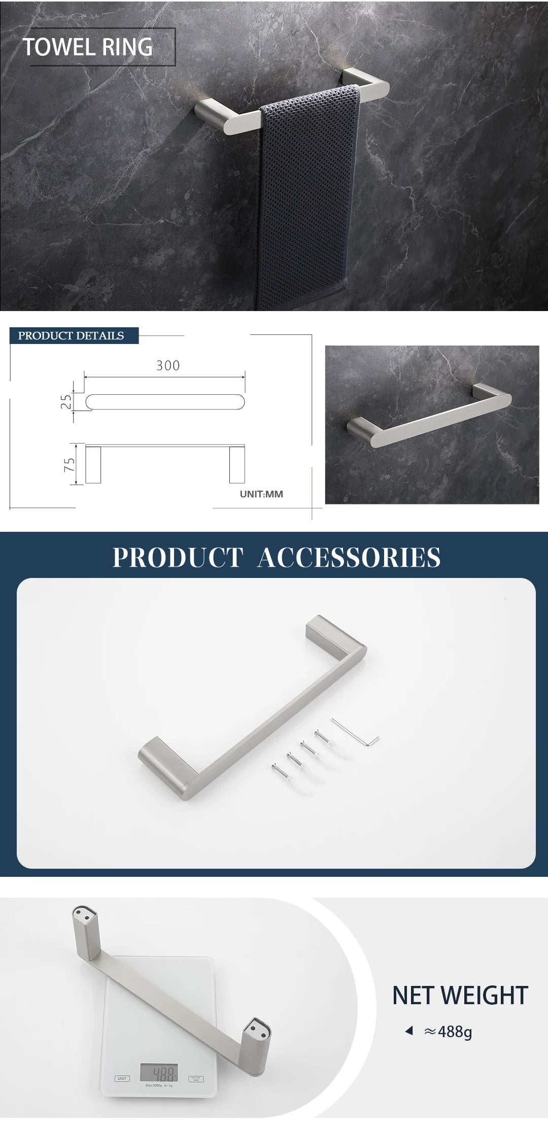 Bathroom Hardware Stainless Steel Bathroom Wall Mounted Towel