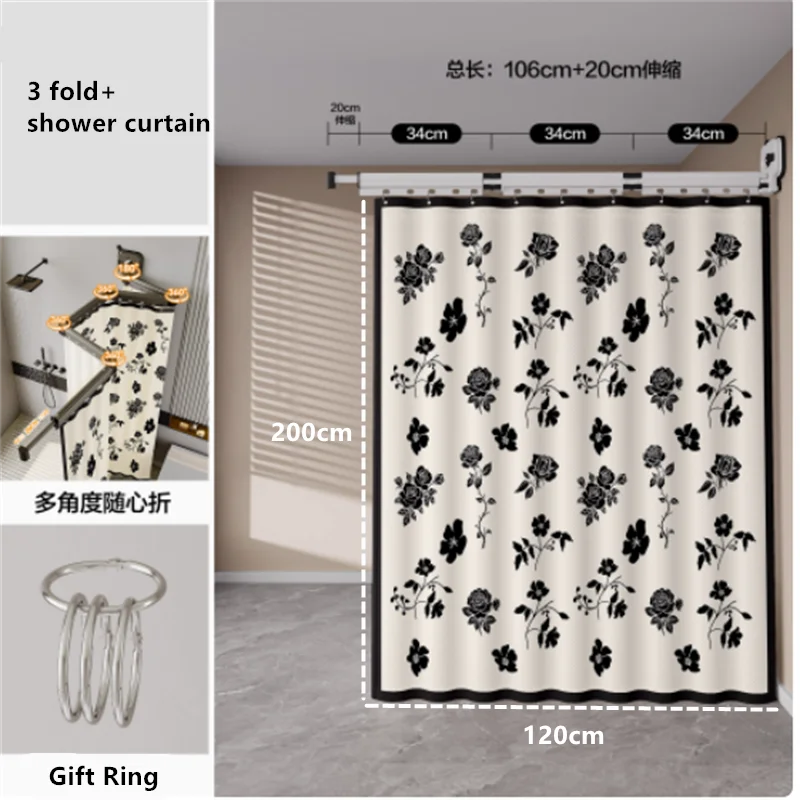 Suction Cup Shower Curtain Rod Foldable Adhesive Drilling