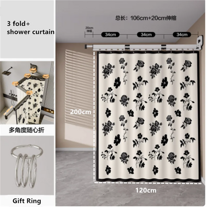 Suction Cup Shower Curtain Rod Foldable Adhesive Drilling