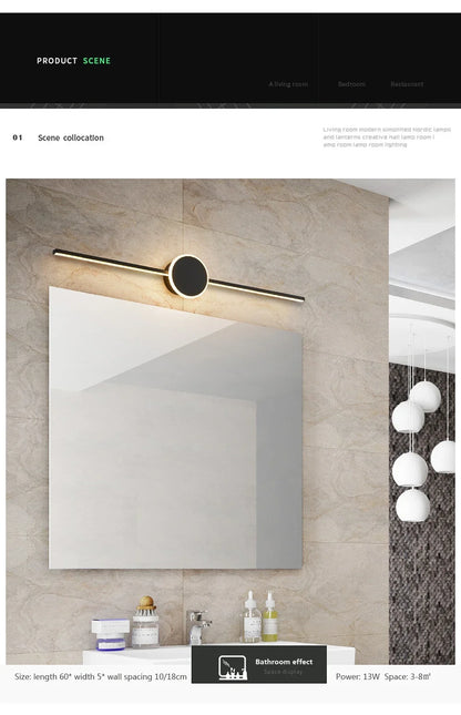 Modern Luxury Bathroom Wall Lamp Black White Aluminum