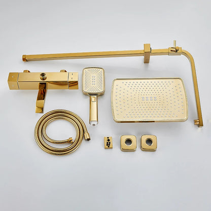 Square Thermostatic Bathroom Shower Quality Brass Cold Gold