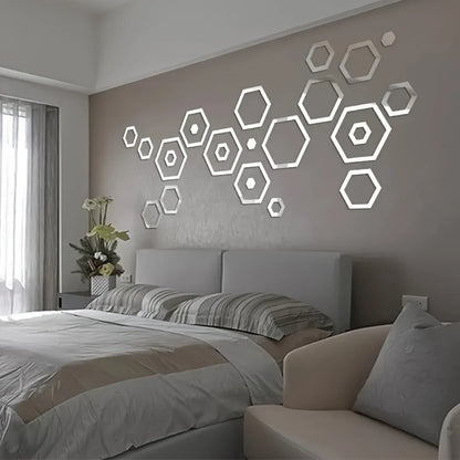 Hexagonal 2d Acrylic Wall Mirror Sticker Diy Geometric