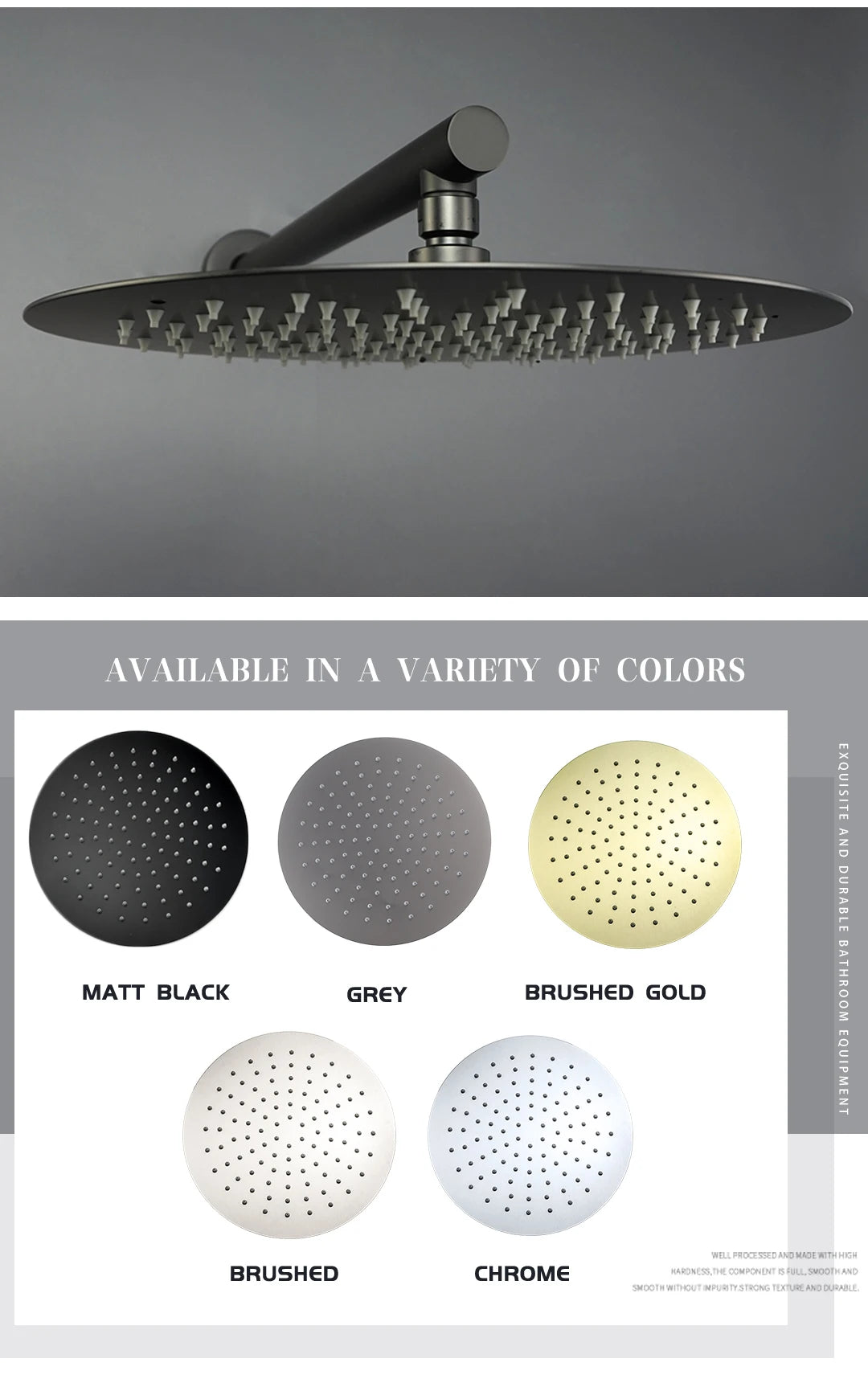 Brushed Gold Black Chrome Grey Overhead Shower Head