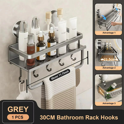 No Punch Wall Mount Shower Rack Space Aluminum