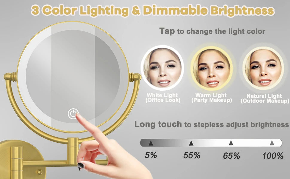 10x Magnifying Led Folding Bathroom Mirrors Walll Mounted