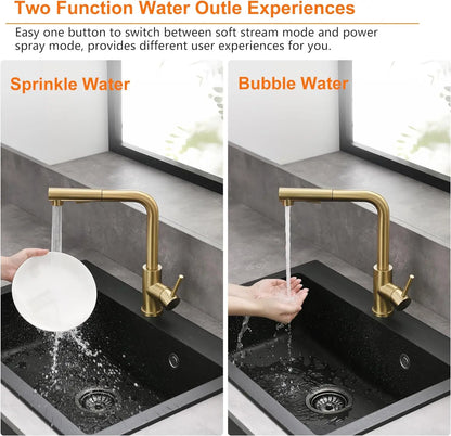 Brushed Gold Touch On Sink Faucets Pull Out