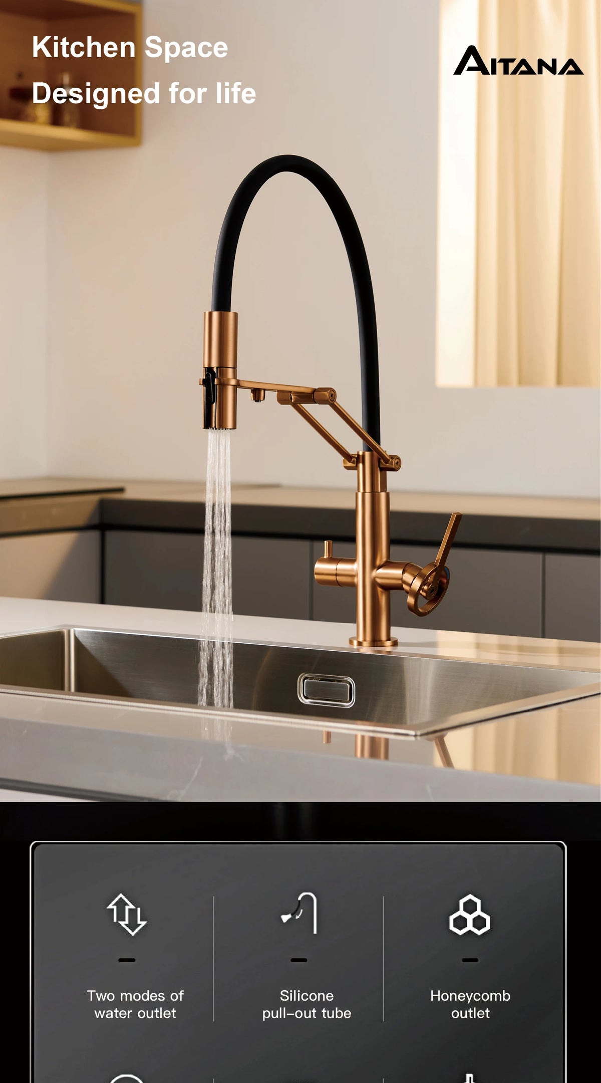 Industrial Brass Brushed Rose Gold Faucet Separated Filter