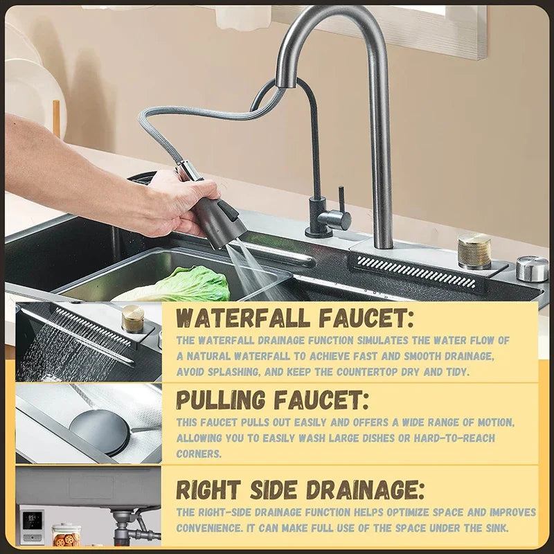 Large Waterfall Style Rain Shower Dishwasher 304 Stainless