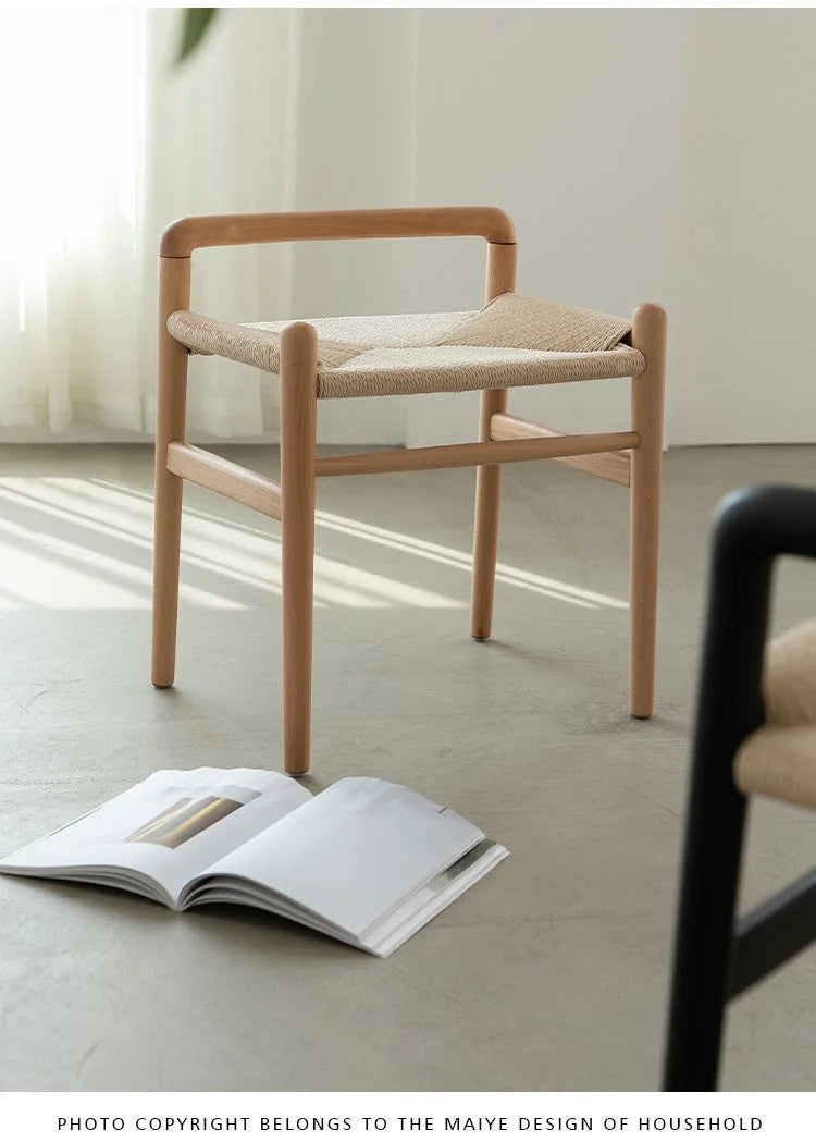 Momo Scandinavian Simple Wood Vanity Stool Rattan Wicker