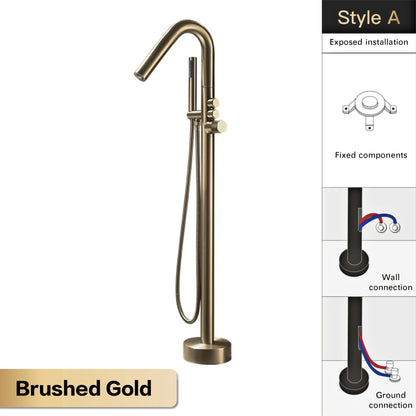 Aitna Gold Brass Luxury Bathroom Faucet Floor Standing