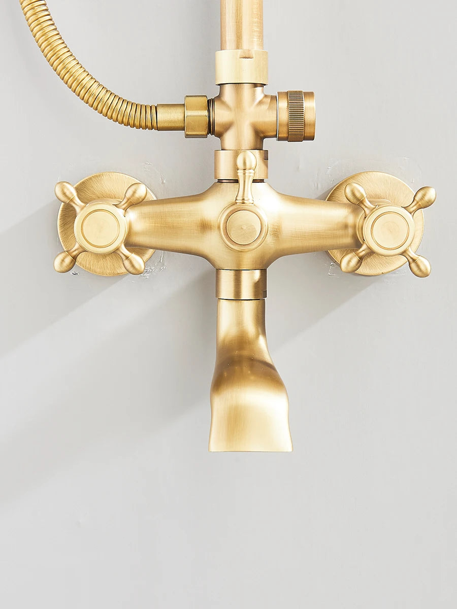 Retro Shower System Antique Brass Rainfall Shower Handheld