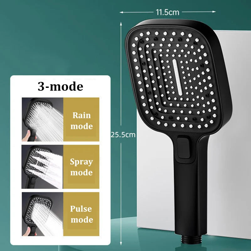 Square 3-Mode Pressurized Shower Head Large Panel Bathroom
