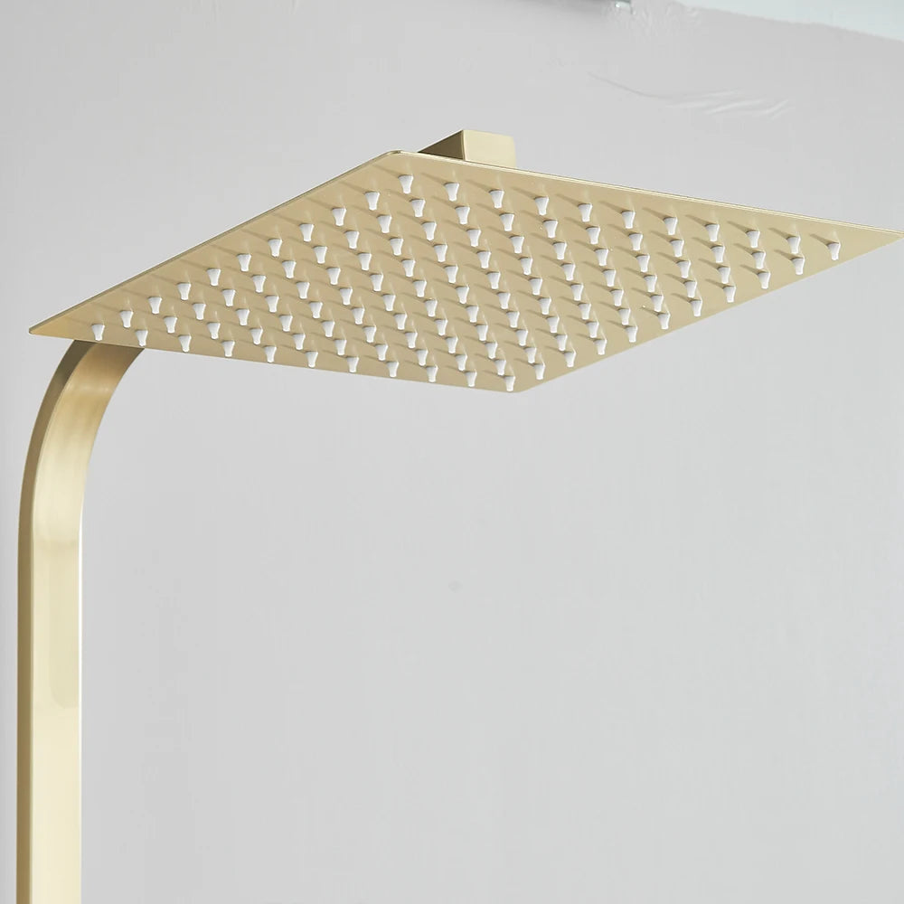 Brushed Gold Rainfall Shower System Cold Bathroom Shower