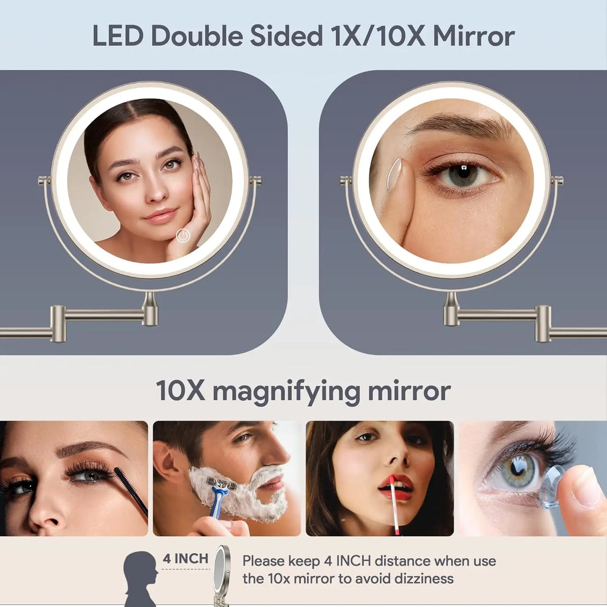 Brushed Nickel Touch Led Folding Bathroom Mirror 10x