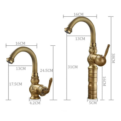 Antique Carved Bathroom Faucet Basin Faucets Brass &